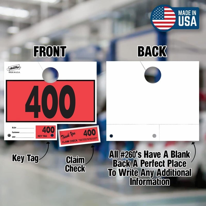 Versa-Tags 100 Car Dealer Service Hang Tags Service Dispatch Numbers, Repair Department Numbered Key Tags for Mechanic Body Shop - Image 3